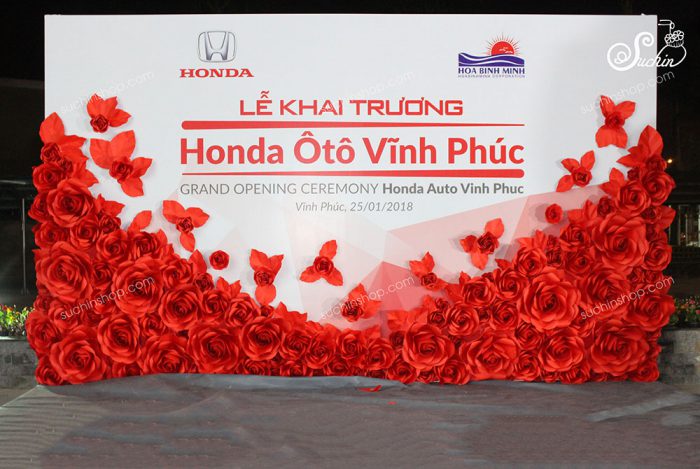 Backdrop hoa giấy trang trí lễ khai trương Honda Ôtô Vĩnh Phúc
